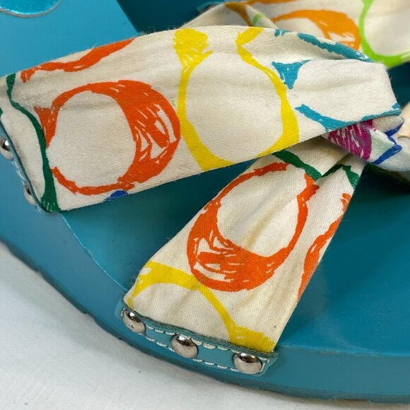 Coach Wedge Sandals Womens 8 Blue Slip On Fabric Studded VINTAGE *Read* - Picture 3 of 15